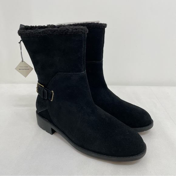 NWOB Cole Haan Quiana Waterproof Bootie Black Suede Boots  Size 9.5 B New - Picture 1 of 8
